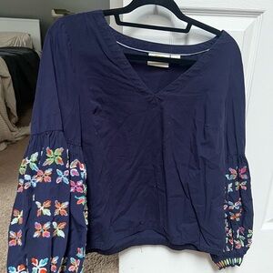 Maeve Embroidered Navy Top